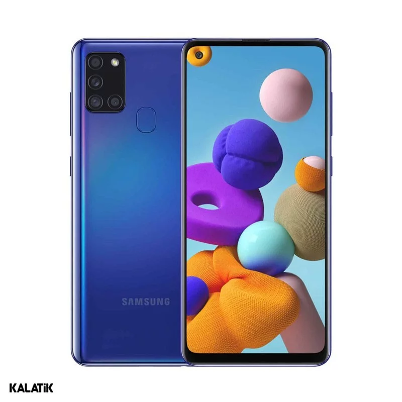 گوشی موبایل سامسونگ مدل Galaxy A21s دو سیم کارت ظرفیت 128/4 گیگابایت آبی 18 ماه گارانتی هما تلکام + کد رجیستری