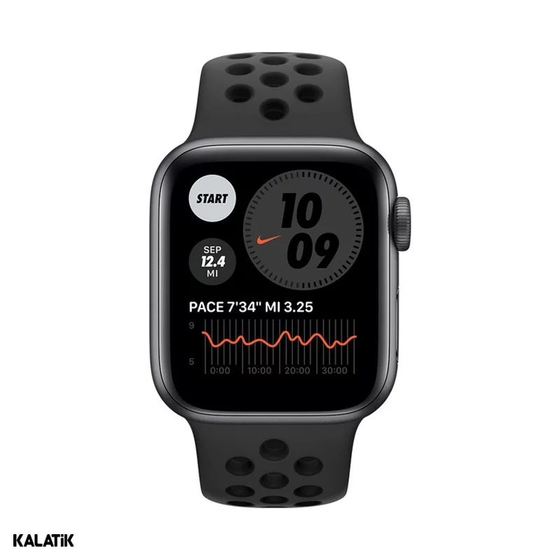 اپل واچ سری 6 مدل نایک 40mm بدنه آلومینیوم خاکستری با بند اسپرت مشکی