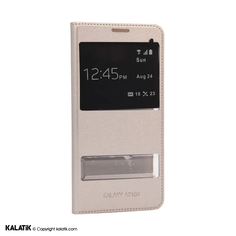 کیف کلاسوری مدل Double View Window مناسب برای گوشی موبایل Samsung Galaxy A7 2016 طلایی اصالت و سلامت فیزیکی کالا