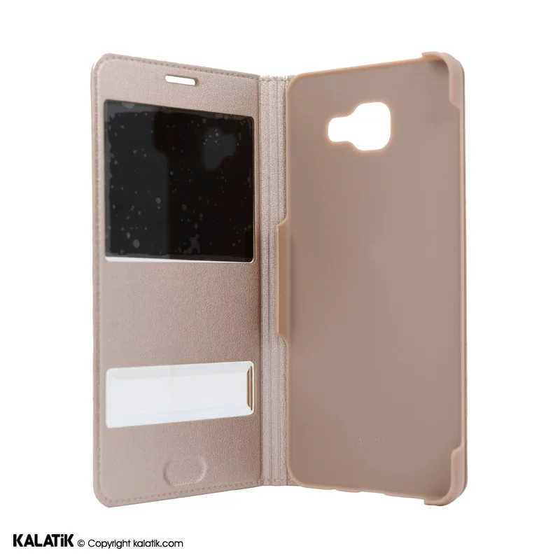 کیف کلاسوری مدل Double View Window مناسب برای گوشی موبایل Samsung Galaxy A7 2016 طلایی اصالت و سلامت فیزیکی کالا
