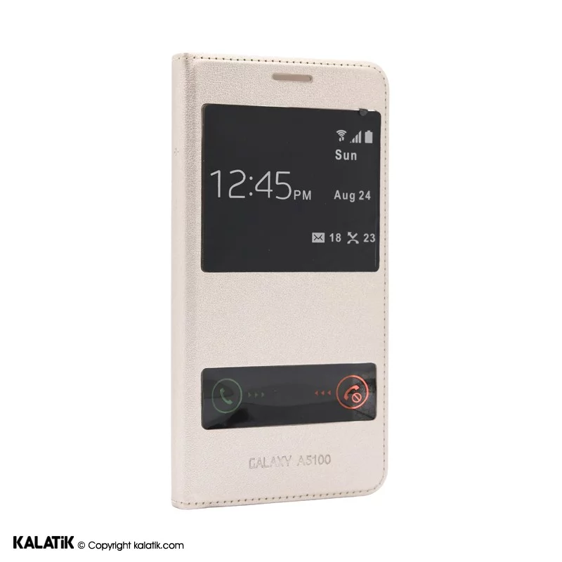کیف کلاسوری مدل Double View Window مناسب برای گوشی موبایل Samsung A5 2016 طلایی اصالت و سلامت فیزیکی کالا