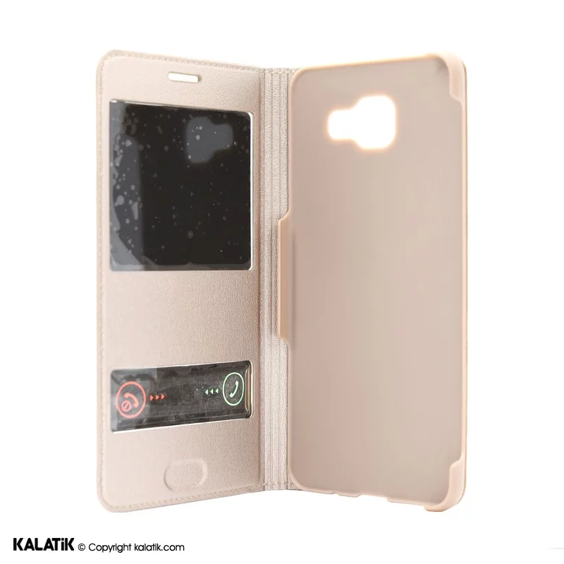 کیف کلاسوری مدل Double View Window مناسب برای گوشی موبایل Samsung A5 2016 طلایی اصالت و سلامت فیزیکی کالا