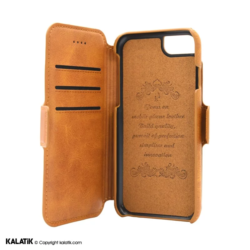 کیف کلاسوری چرمی مناسب برای گوشی موبایل Apple iPhone 8 قهوه ای اصالت و سلامت فیزیکی کالا