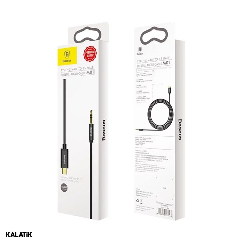 کابل انتقال صدا USB Type-C به 3.5 میلی‌ متری باسئوس مدل CAM01-01 به طول 1.2 متر