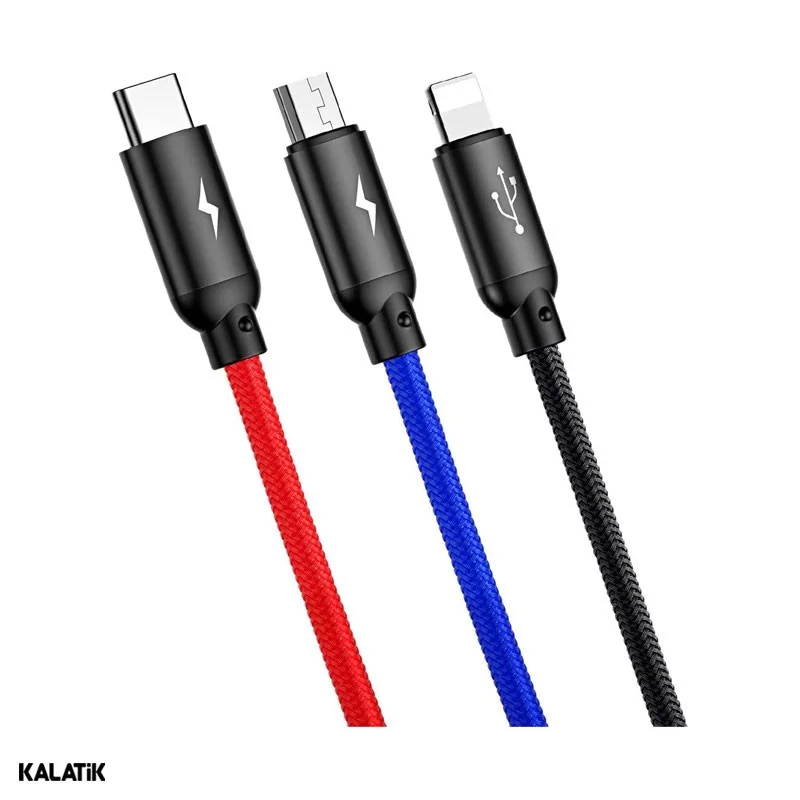 کابل تبدیل Type-A به لایتنینگ/Micro USB/USB Type-C باسئوس مدل CAMLT-ASY01 به طول 30 سانتی متر مشکی اصالت و سلامت فیزیکی کالا