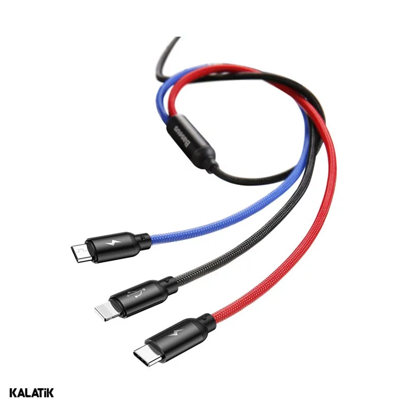 کابل تبدیل Type-A به لایتنینگ/Micro USB/USB Type-C باسئوس مدل CAMLT-ASY01 به طول 30 سانتی متر مشکی اصالت و سلامت فیزیکی کالا