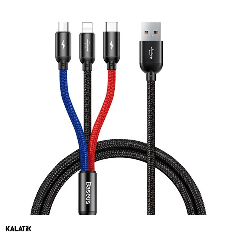 کابل تبدیل Type-A به لایتنینگ/Micro USB/USB Type-C باسئوس مدل CAMLT-ASY01 به طول 30 سانتی متر مشکی اصالت و سلامت فیزیکی کالا