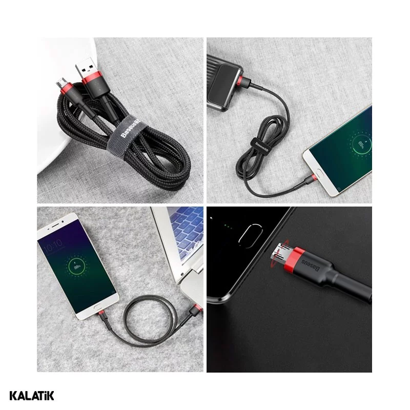 کابل تبدیل USB Type-A به Micro USB باسئوس مدل CAMKLF-H91 به طول 3 متر اصالت و سلامت فیزیکی کالا مشکی - قرمز
