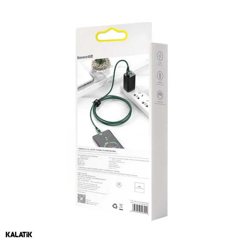 کابل تبدیل USB Type-A به USB Type-C باسئوس مدل CATSS-B06 به طول 2 متر سبز اصالت و سلامت فیزیکی کالا
