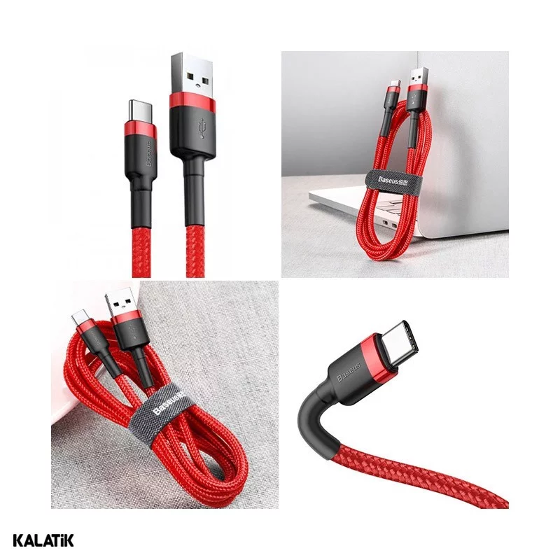 کابل تبدیل USB Type-A به USB Type-C باسئوس Cafule مدل CATKLF-C09/CG1 به طول 2 متر
