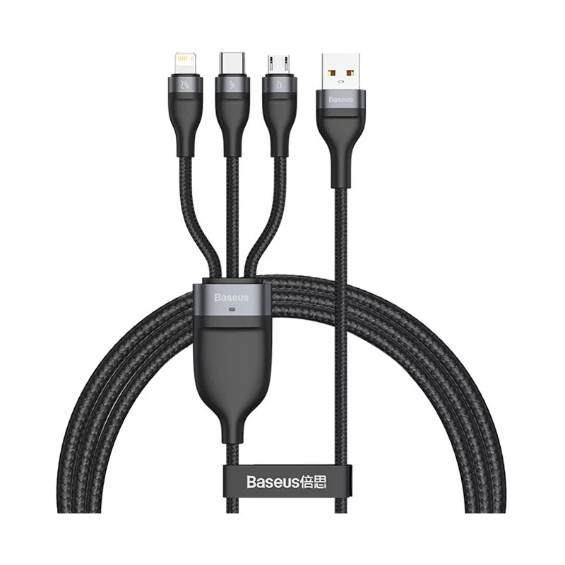 کابل تبدیل Type-A/C به لایتنینگ/Micro USB/USB Type-C باسئوس CA2T3-06/07/G1 به طول 1.2 متر