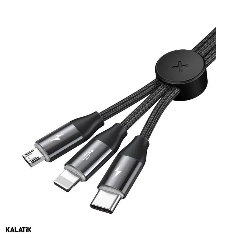 کابل تبدیل USB به لایتنینگ / Micro USB/ / USB Type-C باسئوس مدل CAMLT-FX01 به طول 1 متر اصالت و سلامت فیزیکی کالا مشکی - قرمز