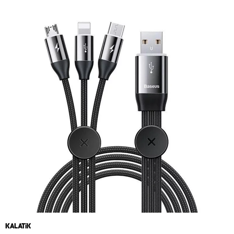 کابل تبدیل USB به لایتنینگ / Micro USB/ / USB Type-C باسئوس مدل CAMLT-FX01 به طول 1 متر اصالت و سلامت فیزیکی کالا مشکی - قرمز