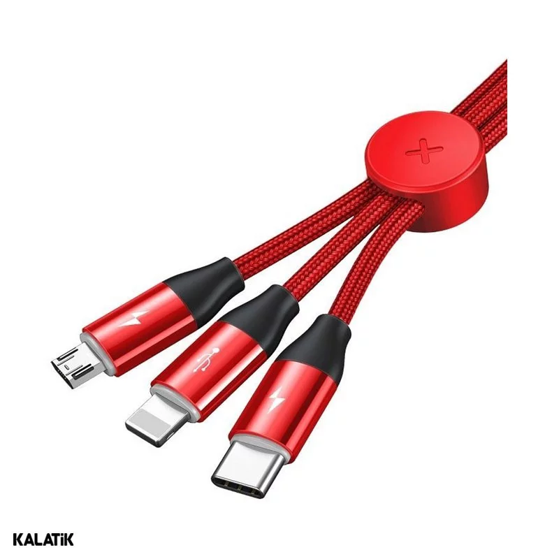 کابل تبدیل USB به لایتنینگ / Micro USB/ / USB Type-C باسئوس مدل CAMLT-FX01 به طول 1 متر اصالت و سلامت فیزیکی کالا مشکی - قرمز