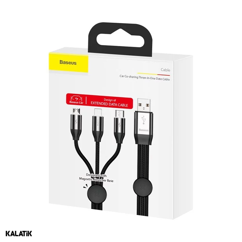 کابل تبدیل USB به لایتنینگ / Micro USB/ / USB Type-C باسئوس مدل CAMLT-FX01 به طول 1 متر اصالت و سلامت فیزیکی کالا مشکی - قرمز
