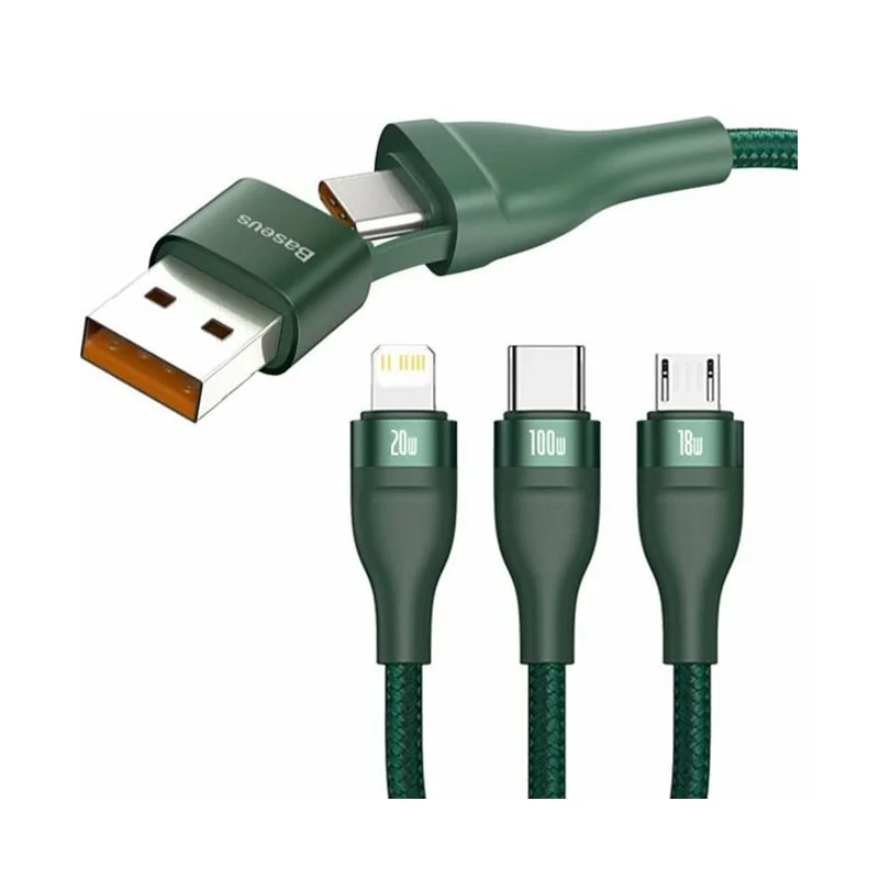 کابل تبدیل Type-A/C به لایتنینگ/Micro USB/USB Type-C باسئوس CA2T3-06/07/G1 به طول 1.2 متر