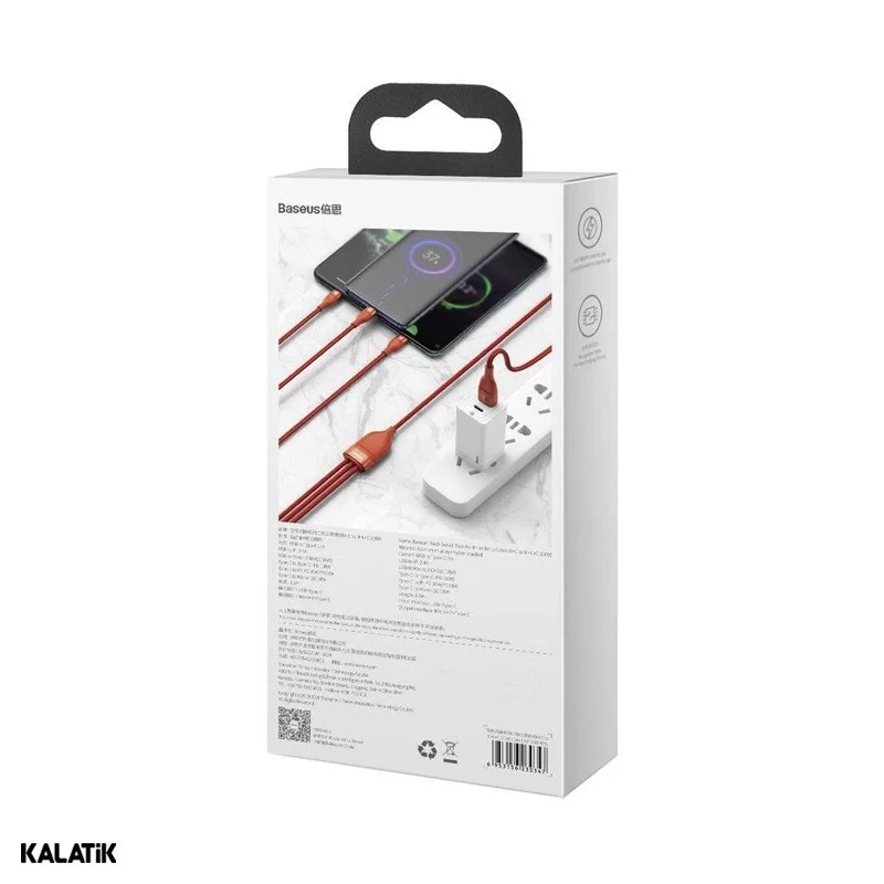 کابل تبدیل Type-A/C به لایتنینگ/Micro USB/USB Type-C باسئوس CA2T3-06/07/G1 به طول 1.2 متر