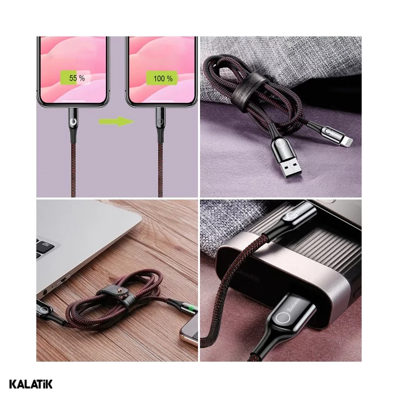 کابل تبدیل USB Type-A به لایتنینگ باسئوس C-Shaped مدل CALCD-01/03/09 به طول 1 متر قرمز اصالت و سلامت فیزیکی کالا