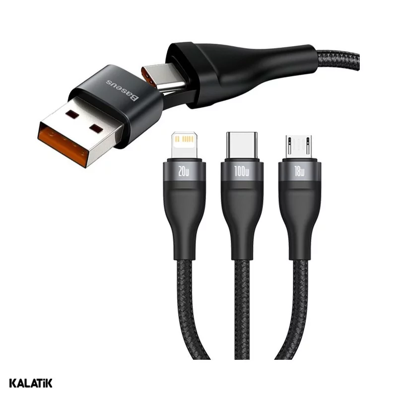کابل تبدیل Type-A/C به لایتنینگ/Micro USB/USB Type-C باسئوس CA2T3-06/07/G1 به طول 1.2 متر