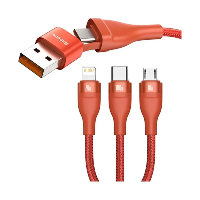 کابل تبدیل Type-A/C به لایتنینگ/Micro USB/USB Type-C باسئوس CA2T3-06/07/G1 به طول 1.2 متر