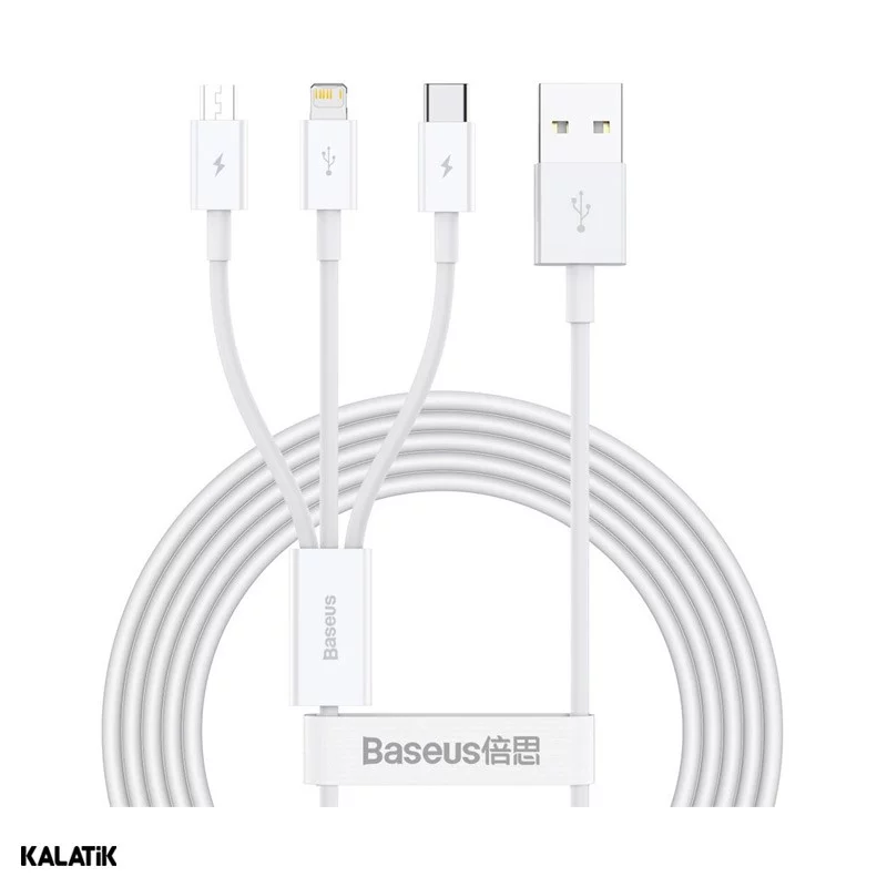 کابل تبدیل Type-A به لایتنینگ/Micro USB/USB Type-C باسئوس Superior Series مدل CAMLTYS-02/03 به طول 1.5 متر سفید اصالت و سلامت فیزیکی کالا