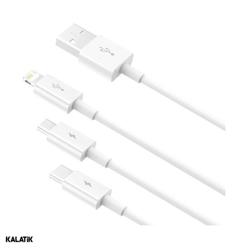 کابل تبدیل Type-A به لایتنینگ/Micro USB/USB Type-C باسئوس Superior Series مدل CAMLTYS-02/03 به طول 1.5 متر سفید اصالت و سلامت فیزیکی کالا
