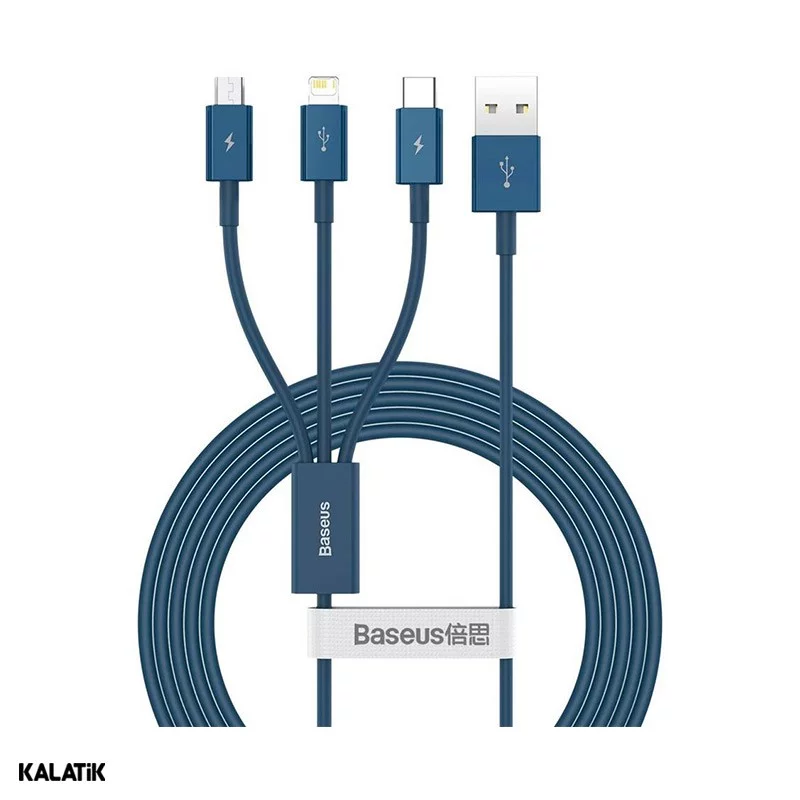 کابل تبدیل Type-A به لایتنینگ/Micro USB/USB Type-C باسئوس Superior Series مدل CAMLTYS-02/03 به طول 1.5 متر سرمه ای اصالت و سلامت فیزیکی کالا