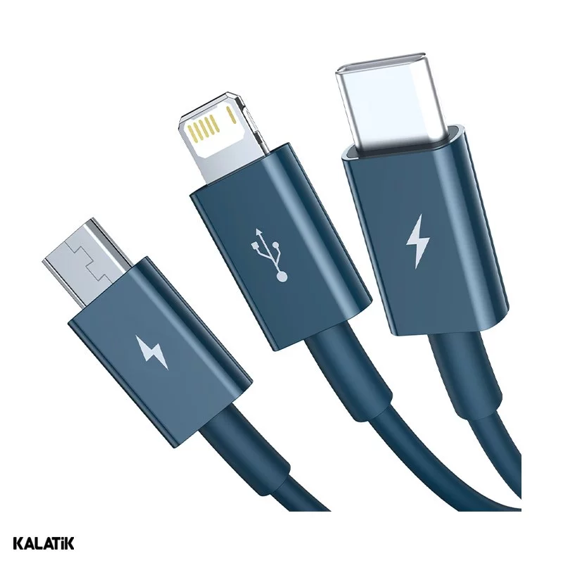 کابل تبدیل Type-A به لایتنینگ/Micro USB/USB Type-C باسئوس Superior Series مدل CAMLTYS-02/03 به طول 1.5 متر سرمه ای اصالت و سلامت فیزیکی کالا