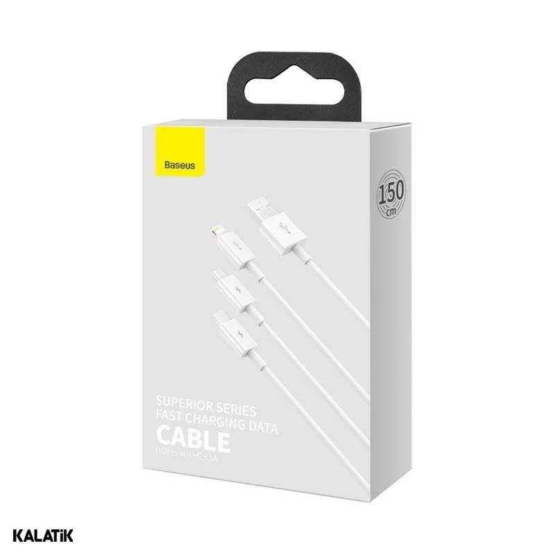 کابل تبدیل Type-A به لایتنینگ/Micro USB/USB Type-C باسئوس Superior Series مدل CAMLTYS-02/03 به طول 1.5 متر سرمه ای اصالت و سلامت فیزیکی کالا