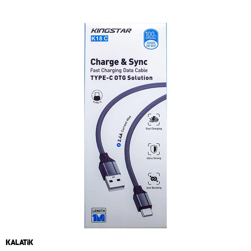 کابل تبدیل USB Type-A به USB Type-C کینگ استار مدل K18C به طول 1 متر