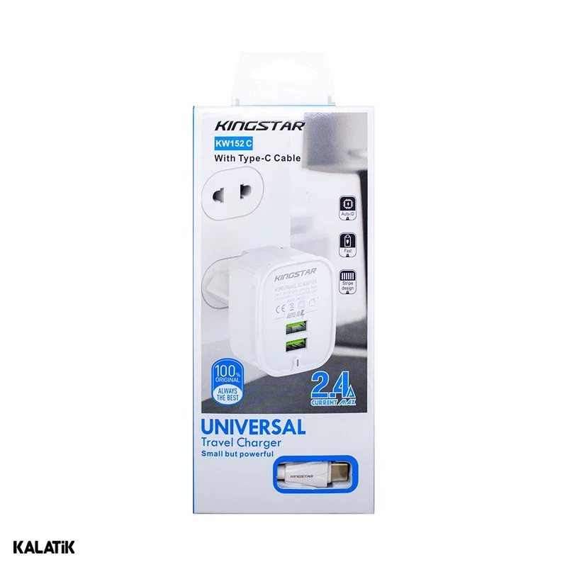 شارژر دیواری کینگ استار مدل KW152C به همراه کابل USB Type-A به USB Type-C