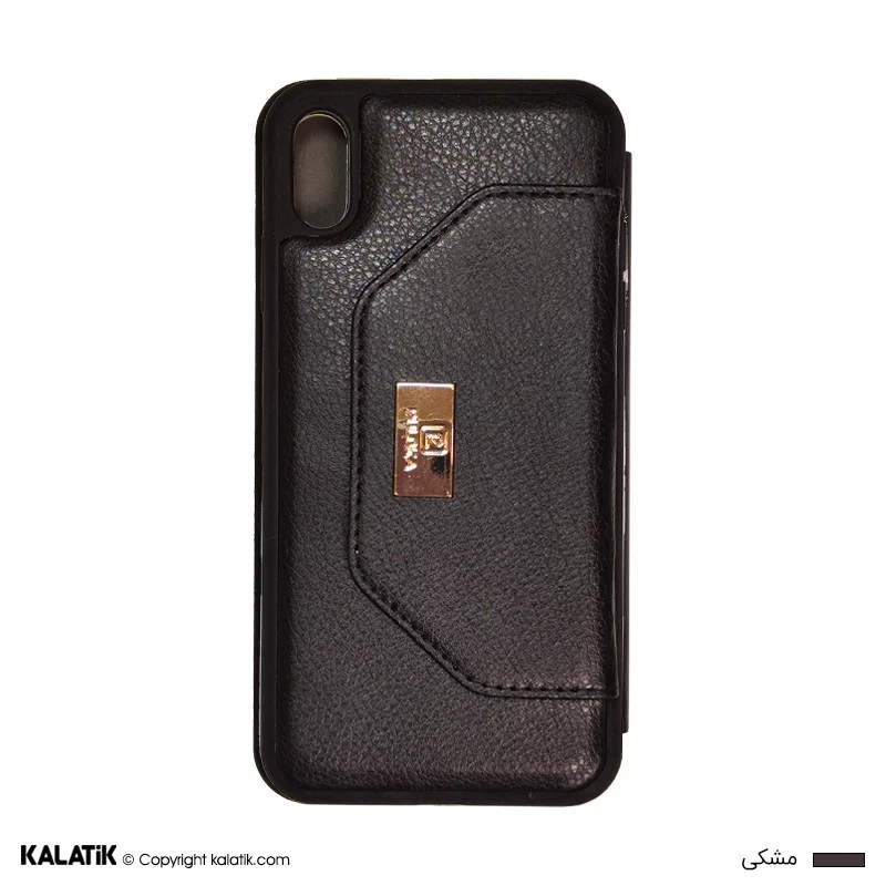 کاور چرمی گوشی اپل iPhone XS Max پولکا مدل Card Bag دکمه دار