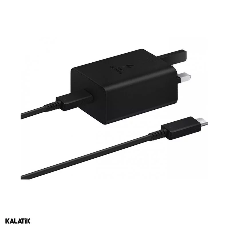 شارژر دیواری 45W سامسونگ اصلی مدل EP-T4510 فست PD تک پورت سه پین به همراه کابل USB-C به USB-C-بسته 10 عددی-شارسل