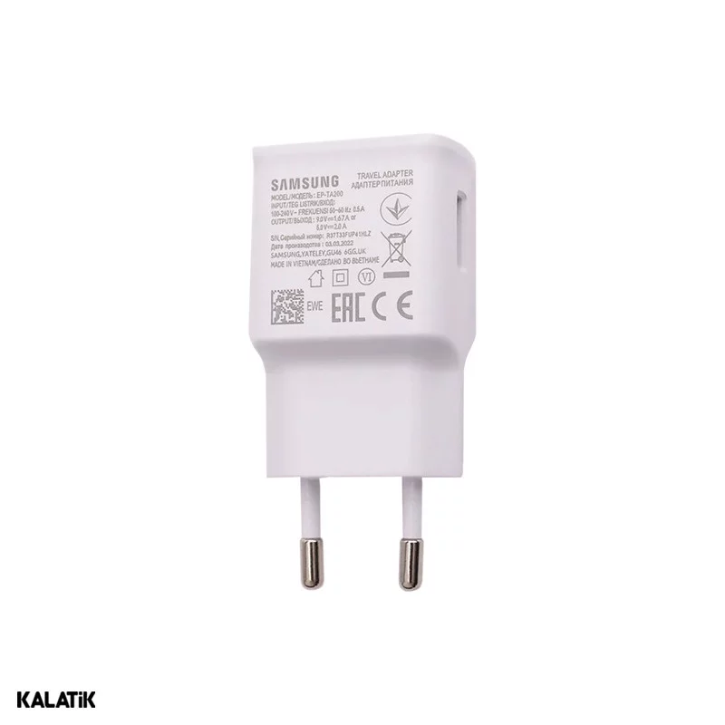 شارژر دیواری 15W سامسونگ S10 RFT مدل EP-TA200 فست تک پورت دو پین بسته 10 عددی-شارسل