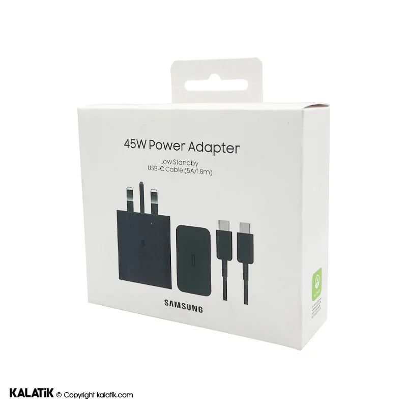 شارژر دیواری 45W سامسونگ اصلی مدل EP-T4511 تک پورت سه پین به همراه کابل USB-C به USB-C-شارسل