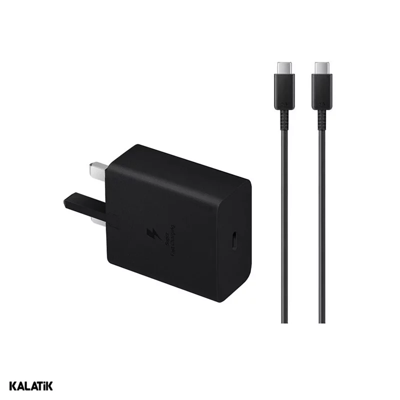 شارژر دیواری 45W سامسونگ اصلی مدل EP-T4511 تک پورت سه پین به همراه کابل USB-C به USB-C-شارسل