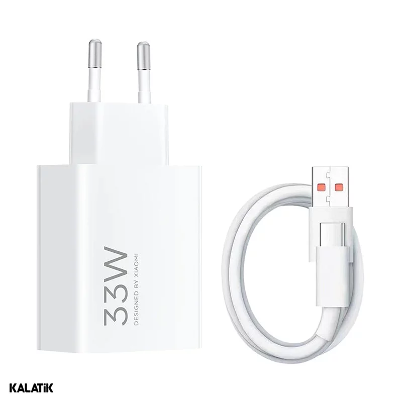 شارژر دیواری 33W شیائومی سر کارتنی مدل MDY-16-EF فست تک پورت دو پین به همراه کابل USB-A به USB-C-شارسل
