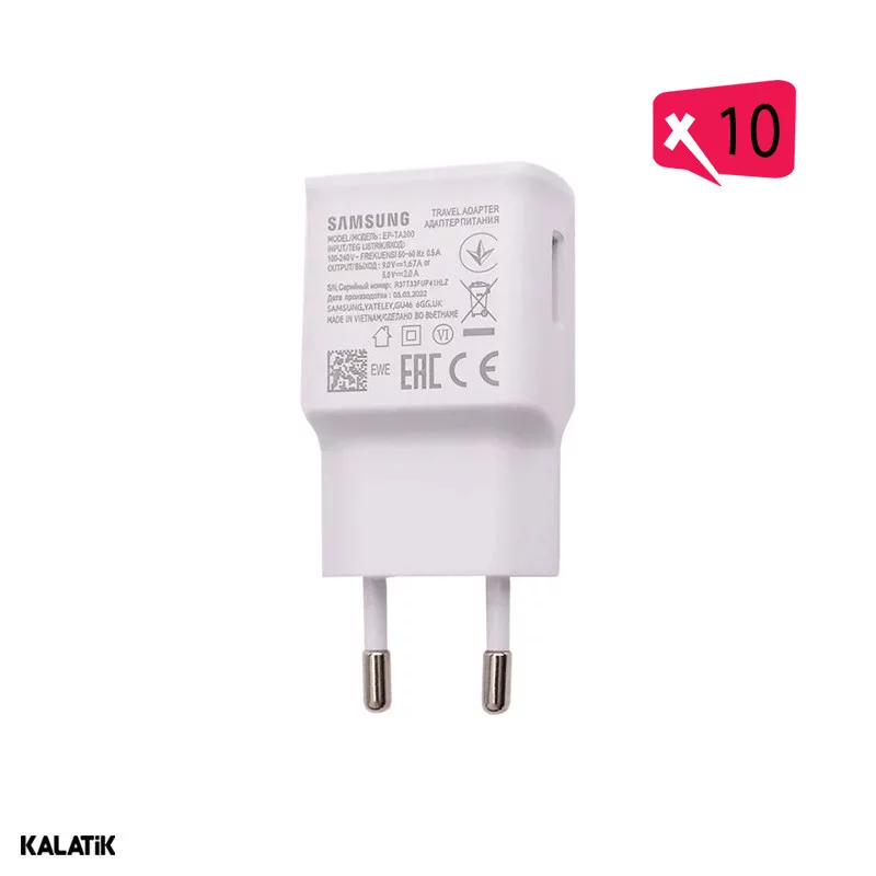 شارژر دیواری 15W سامسونگ S10 RFT مدل EP-TA200 فست تک پورت دو پین-بسته 10 عددی-شارسل