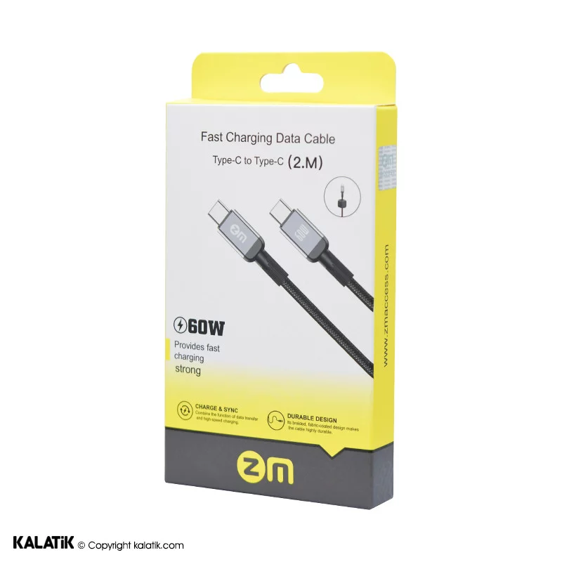 کابل تبدیل USB-C به USB-C زد ام 60 وات مدل L06 به طول 2 متر-شارسل