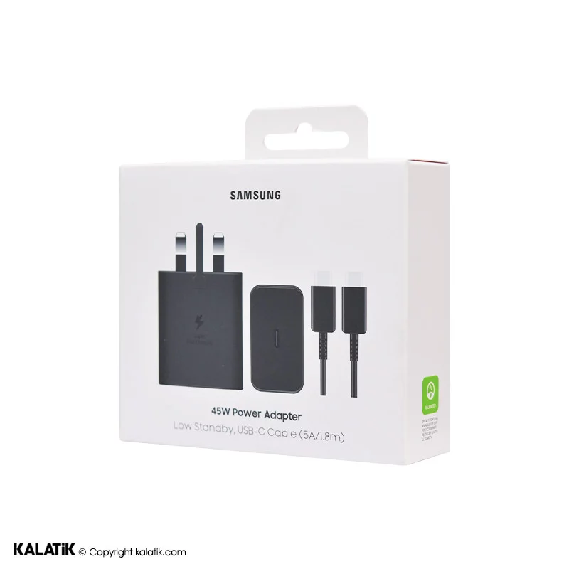 شارژر دیواری 45W سامسونگ کیفیت ++A مدل EP-T4511 تک پورت سه پین به همراه کابل USB-C به USB-C-شارسل