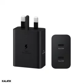 شارژر دیواری 50W سامسونگ کیفیت ++A مدل EP-T5020 دو پورت سه پین دارای NFC به همراه کابل USB-C به USB-C-شارسل